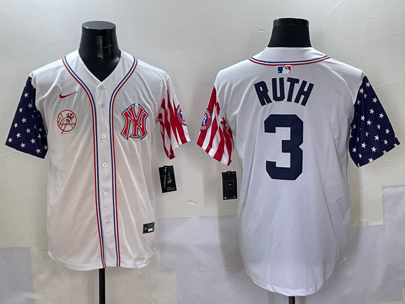 Men 2025  MLB New York Yankees #3 Ruth white jersey style 3